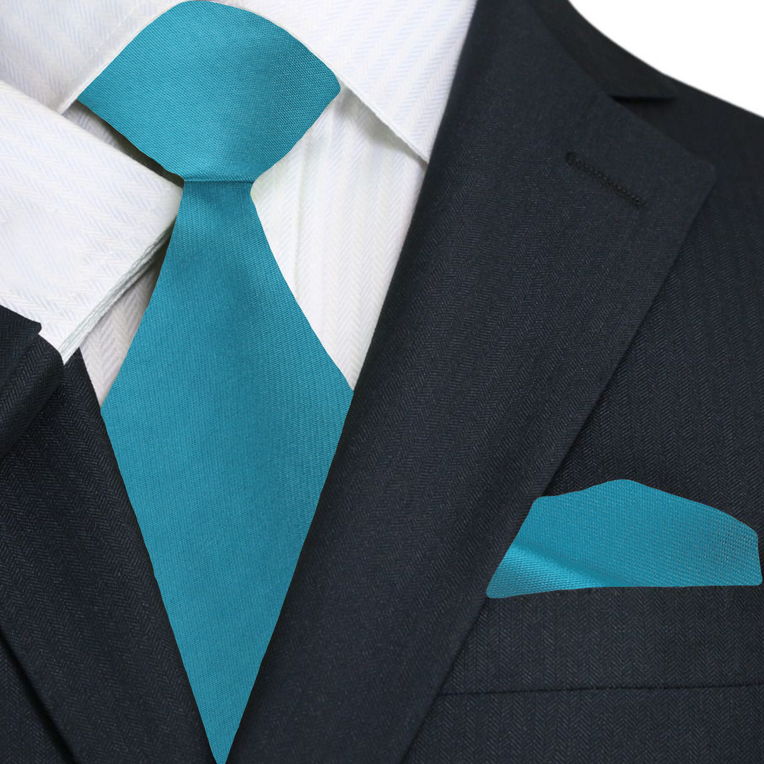 Premium Caribbean Blue Green Necktie with Matching Pocket Square