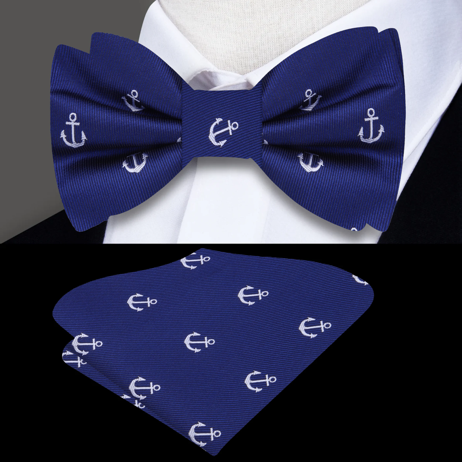 Blue, White Anchor Bow Tie and Square