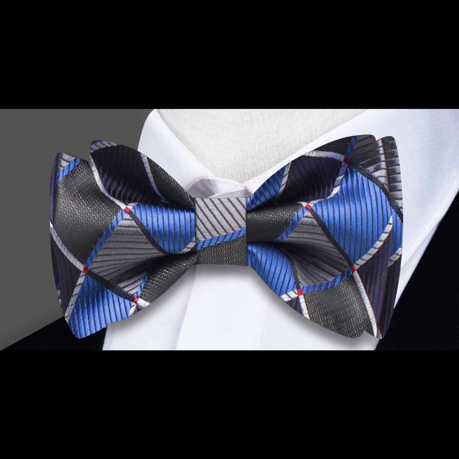 Grey, Blue, Black Geometric Blocks Bow Tie
