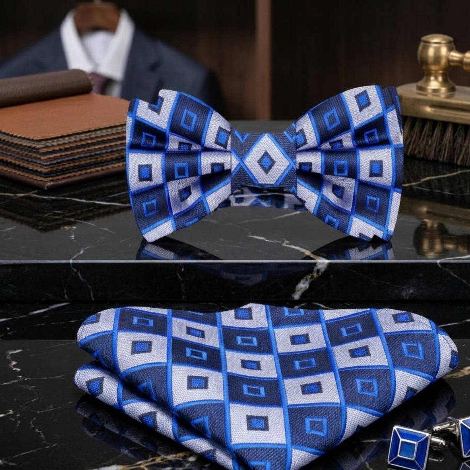 blue blocks bowtie and matching square