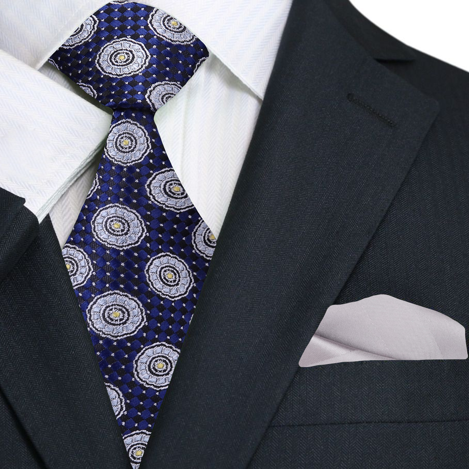 Blue, Grey Circles Necktie and Grey Square
