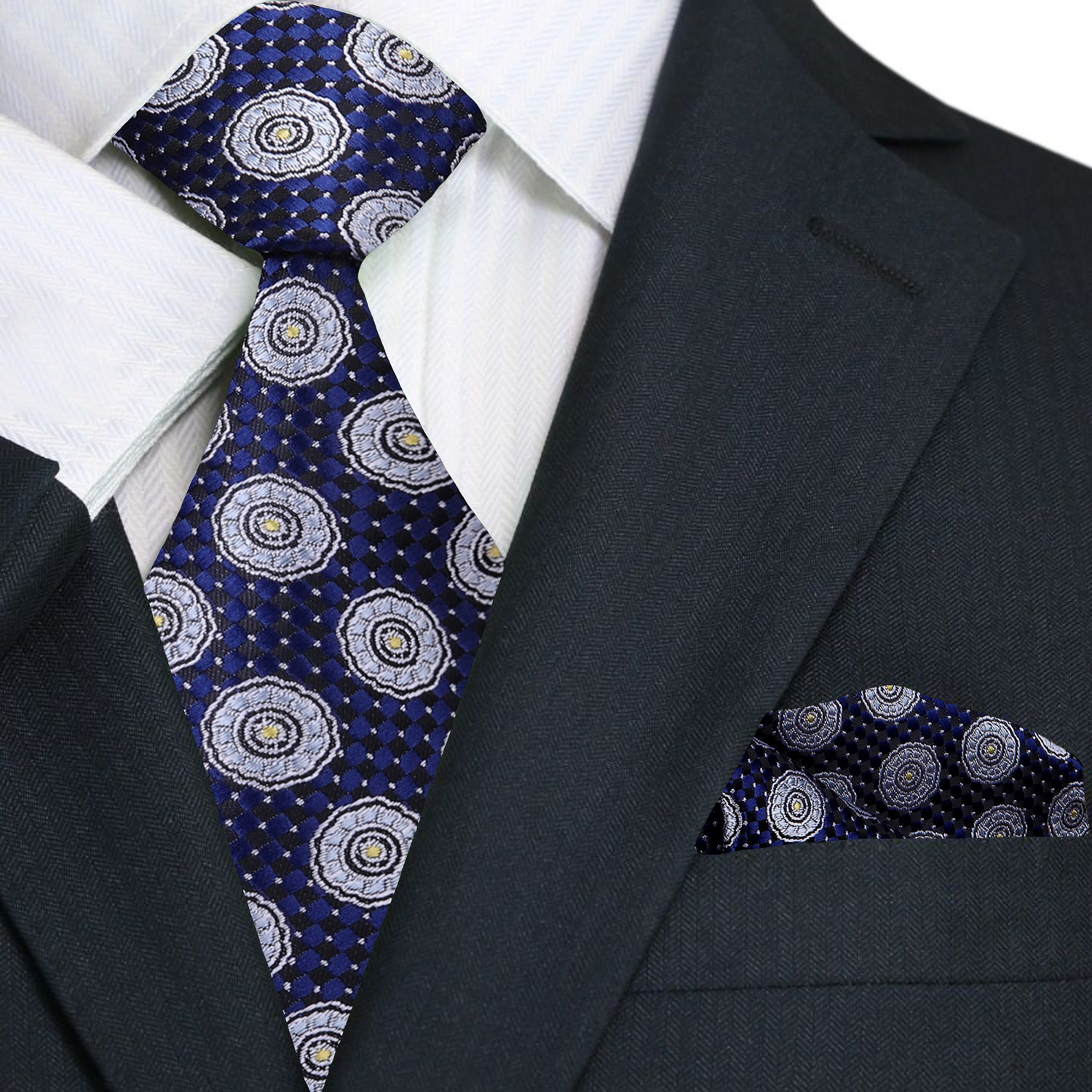 Blue, Grey Circles Necktie and Square