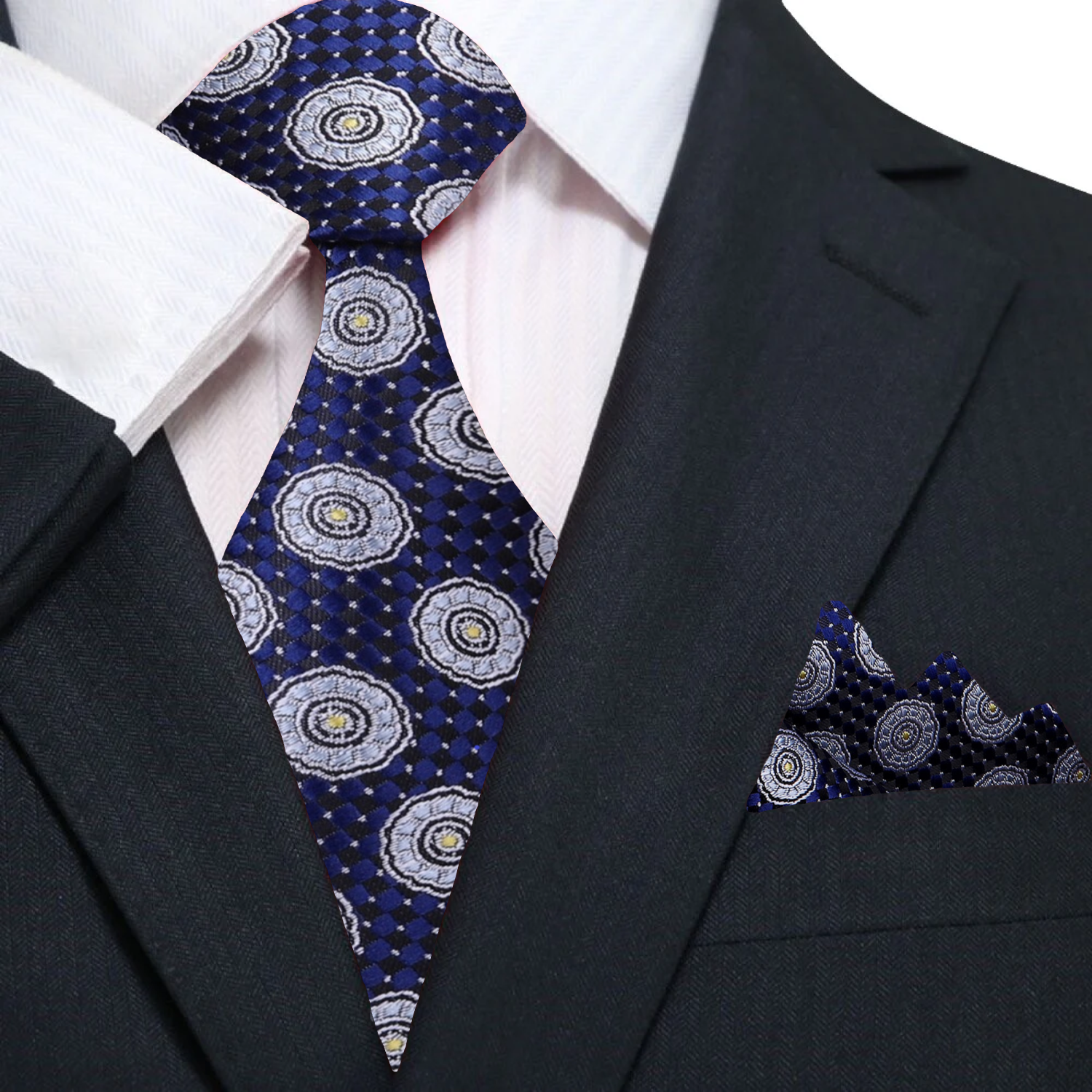 Blue, Grey Circles Necktie and Square