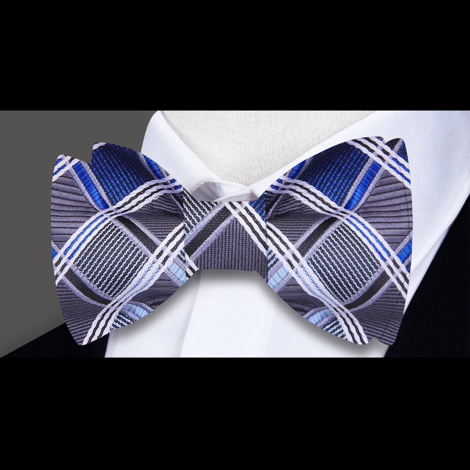 Blue Grey Geometric Paramount Bow Tie a 