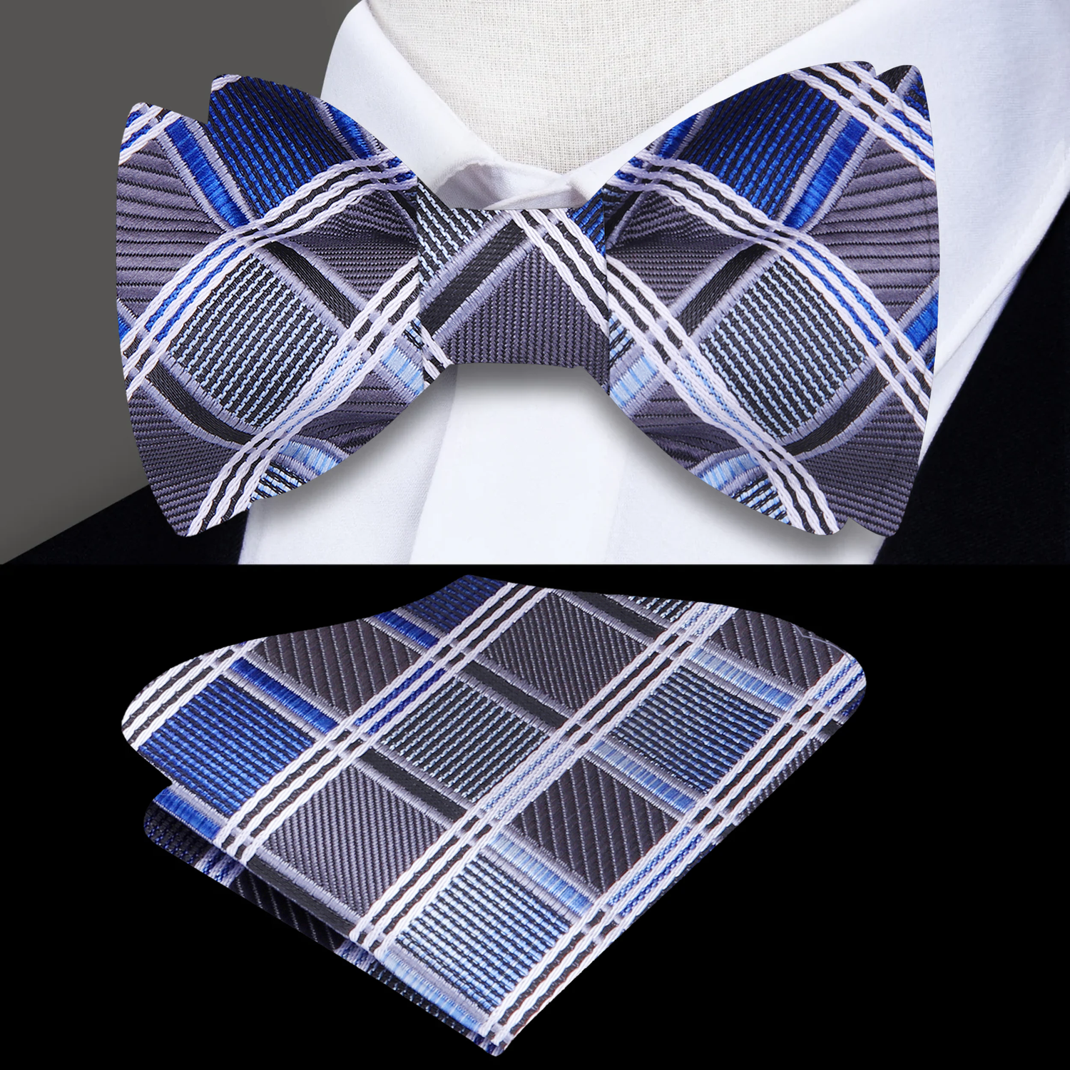 Blue Grey Geometric Paramount Bow Tie and Square