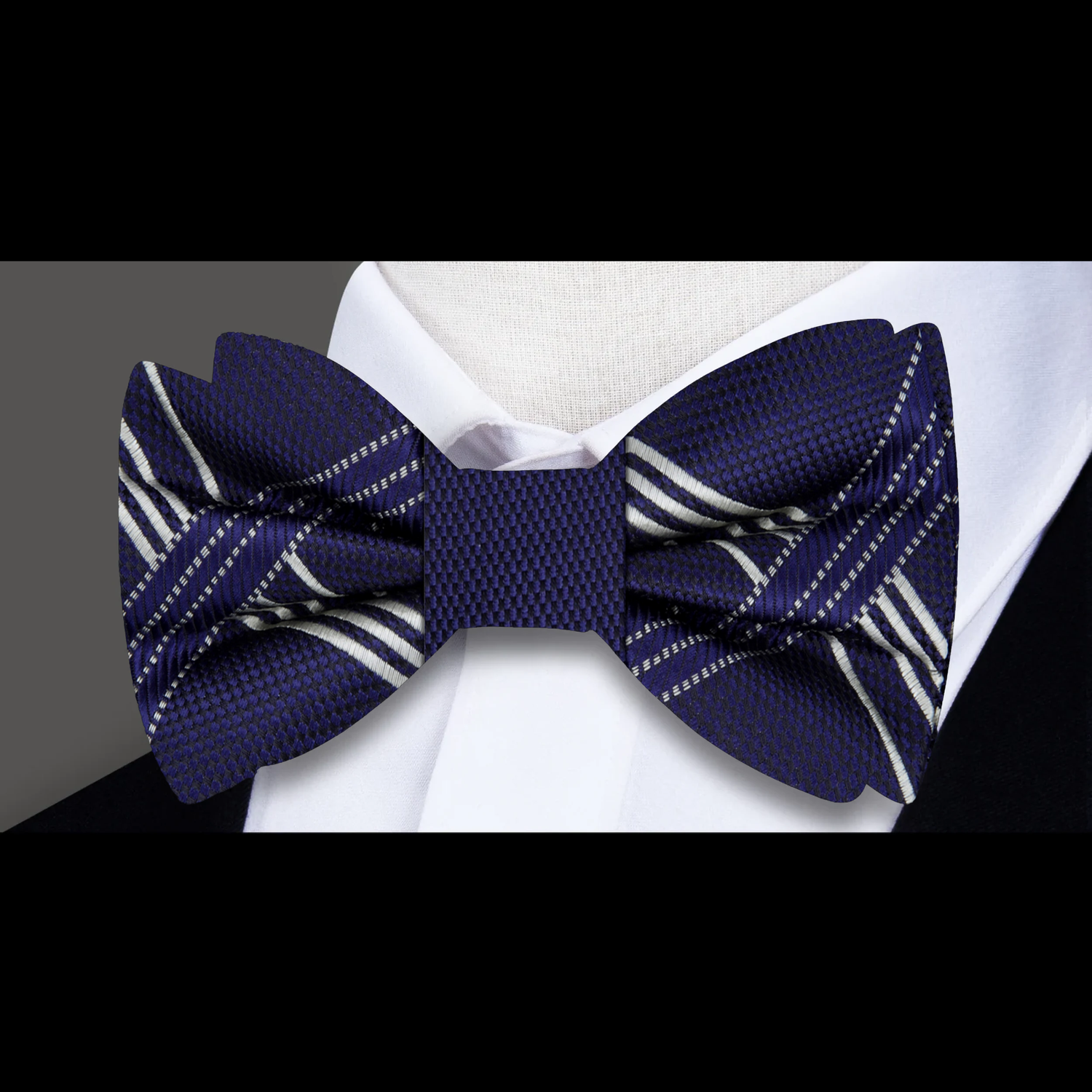 Blue, Grey Intersecting Lines Bow Tie 