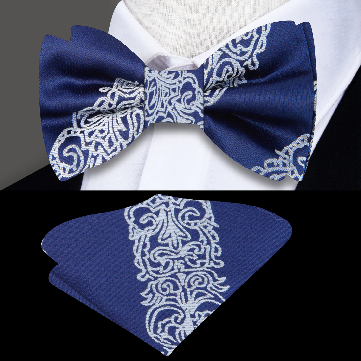 Blue Grey Prosper Bow Tie and Pocket Square