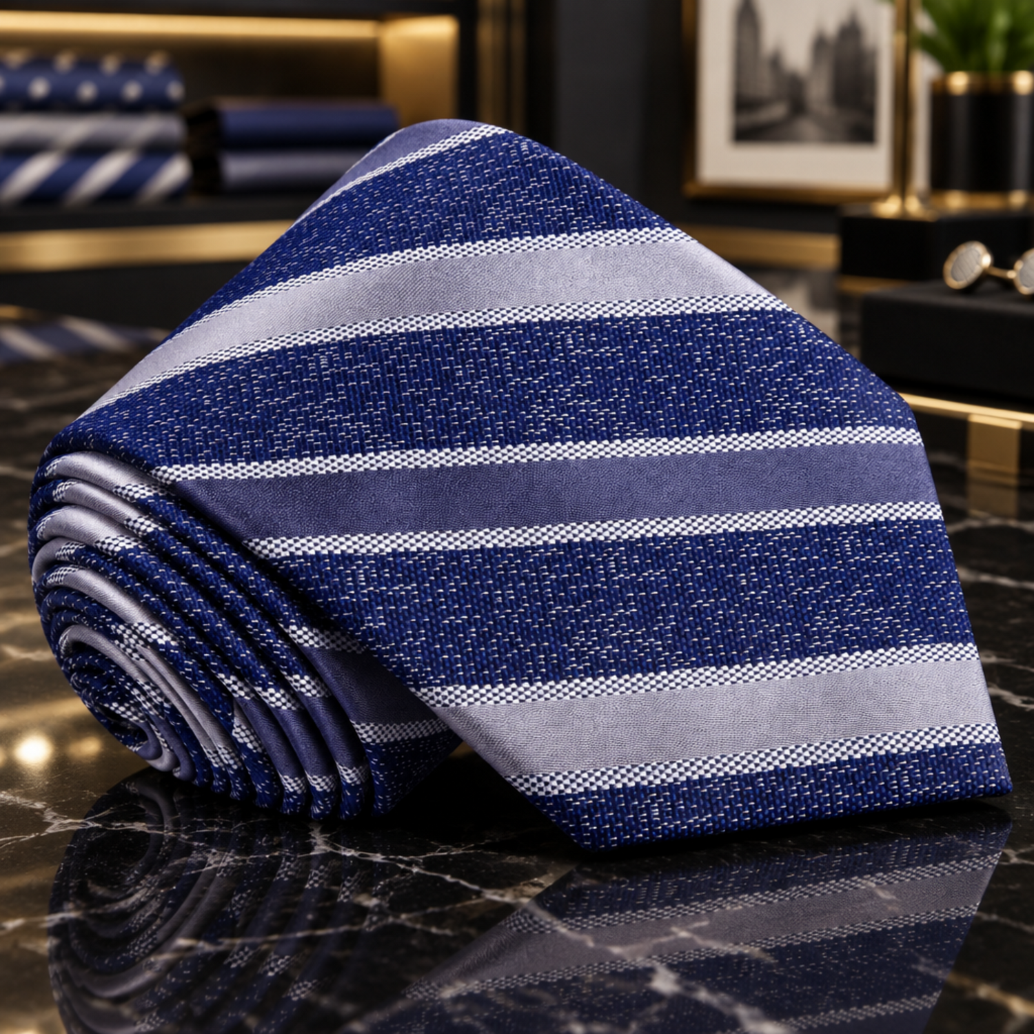 Blue Silver Grey Stripe Tie