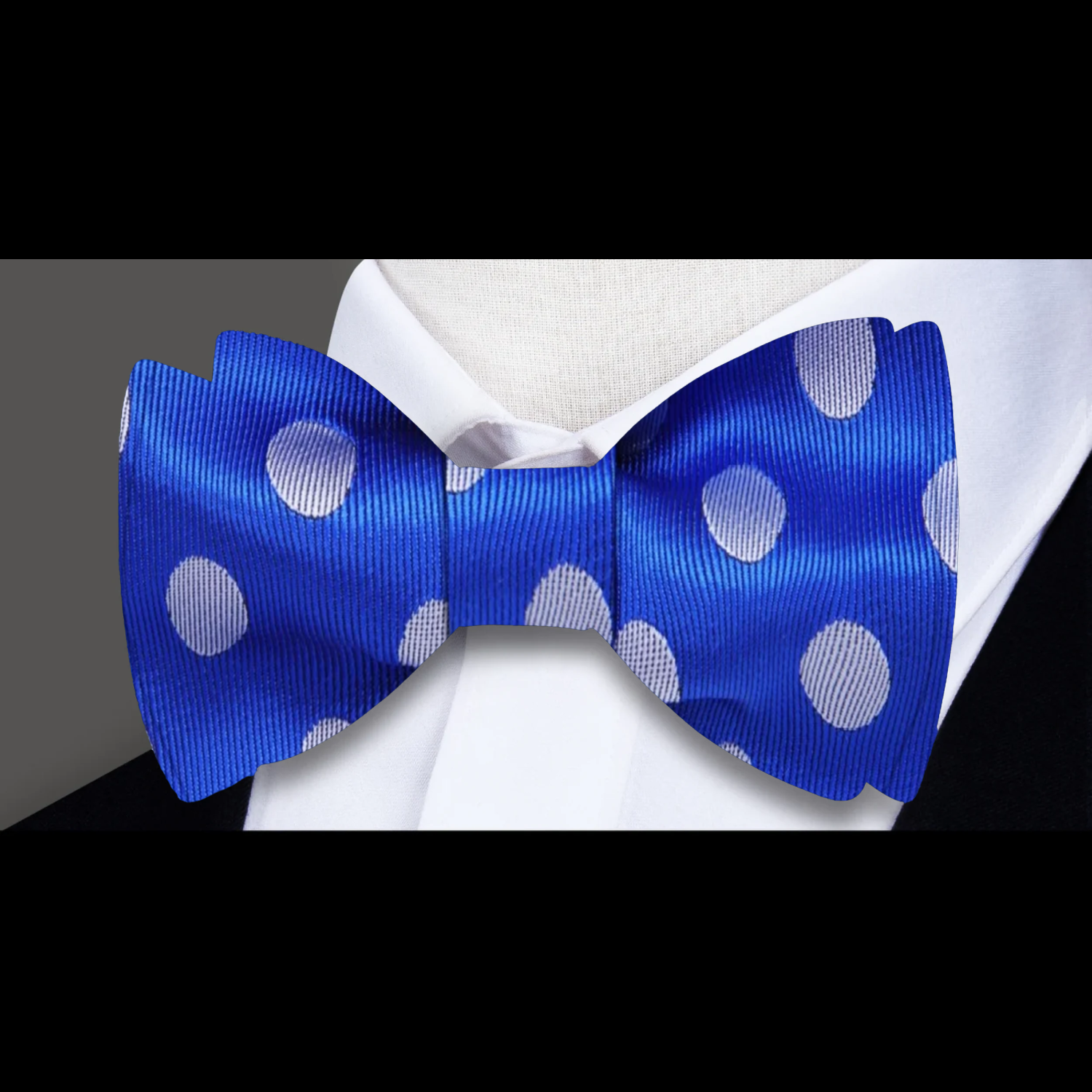 A Blue, Grey Polka Pattern Silk Pre Tied Bow Tie