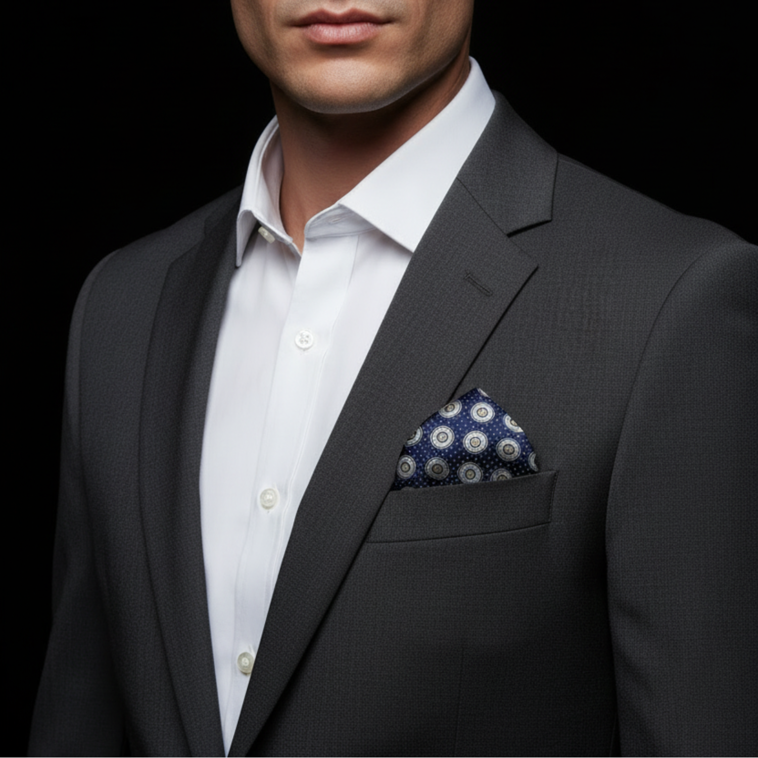 Blue & Grey Geometric Circles Pocket Square | Modern Design, Classic Sophistication