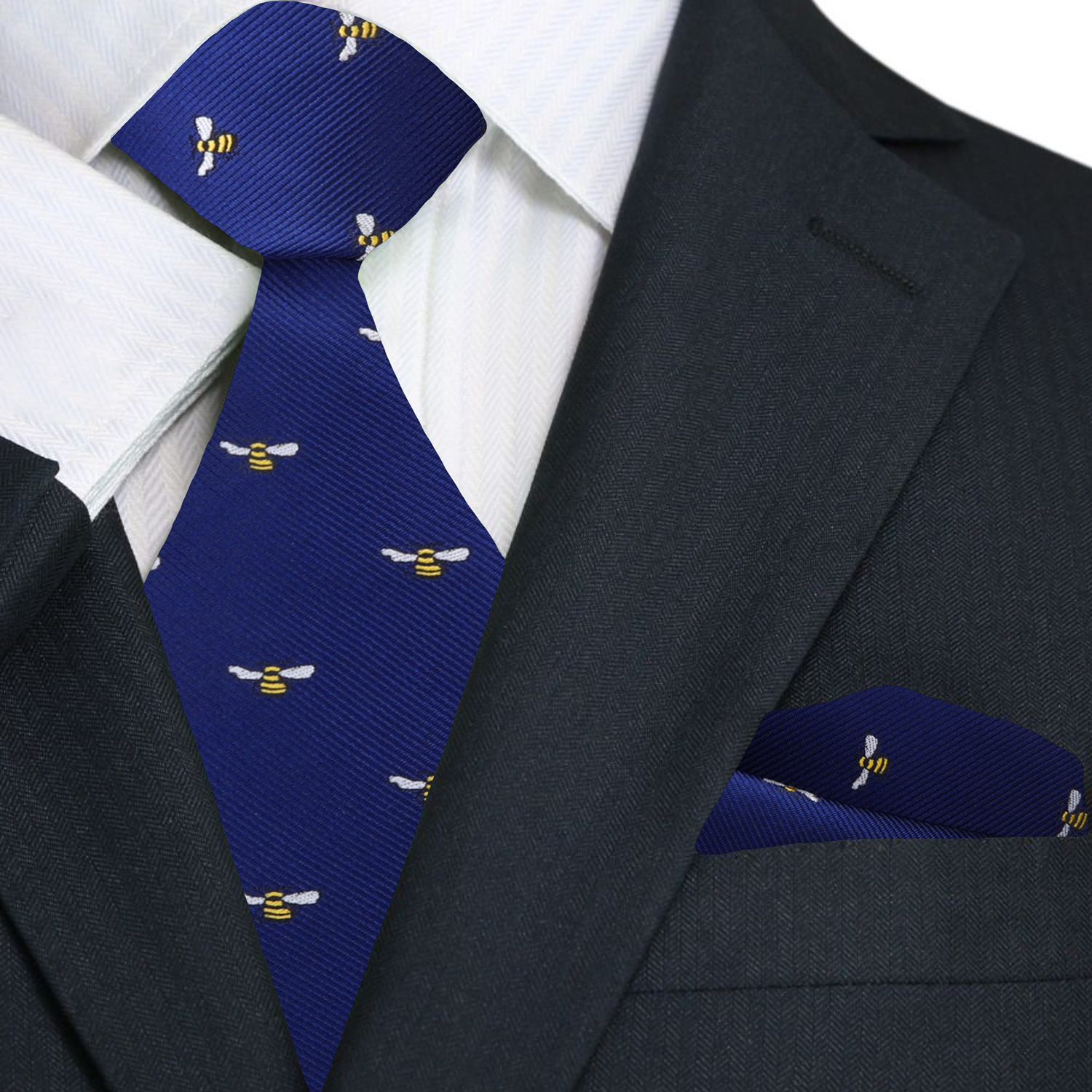 Premium Blue, Yellow, Black Honey Bee Tie and Pocket Square