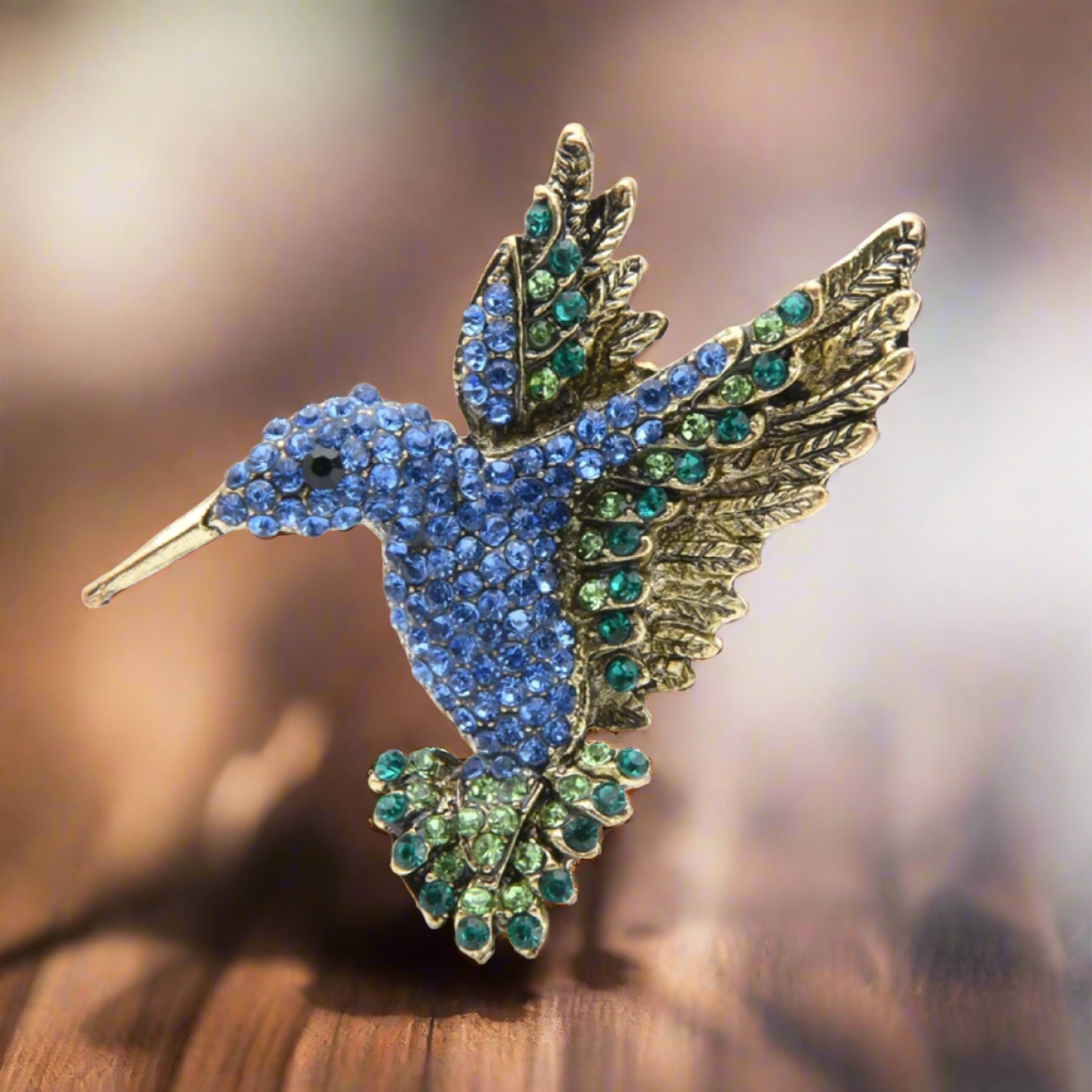 Blue Gemstone Hummingbird Lapel Pin