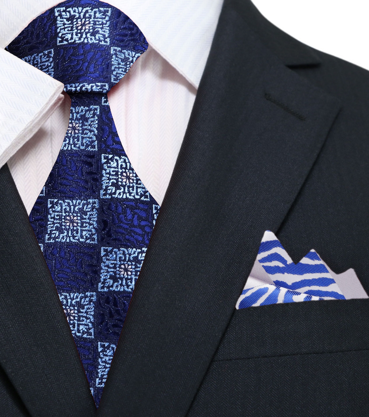 Shades of Blue Geometric Necktie and White, Blue Abstract Square