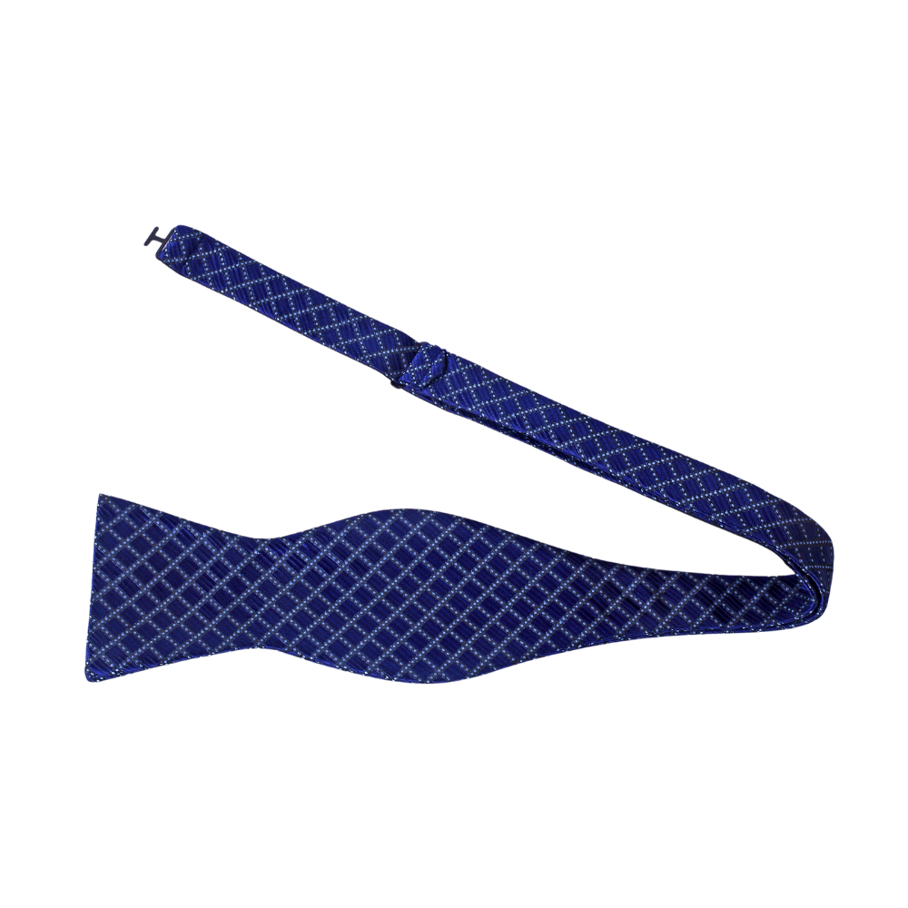 A Blue Small Geometric Check Pattern Silk Self Tie Bow Tie Self Tie
