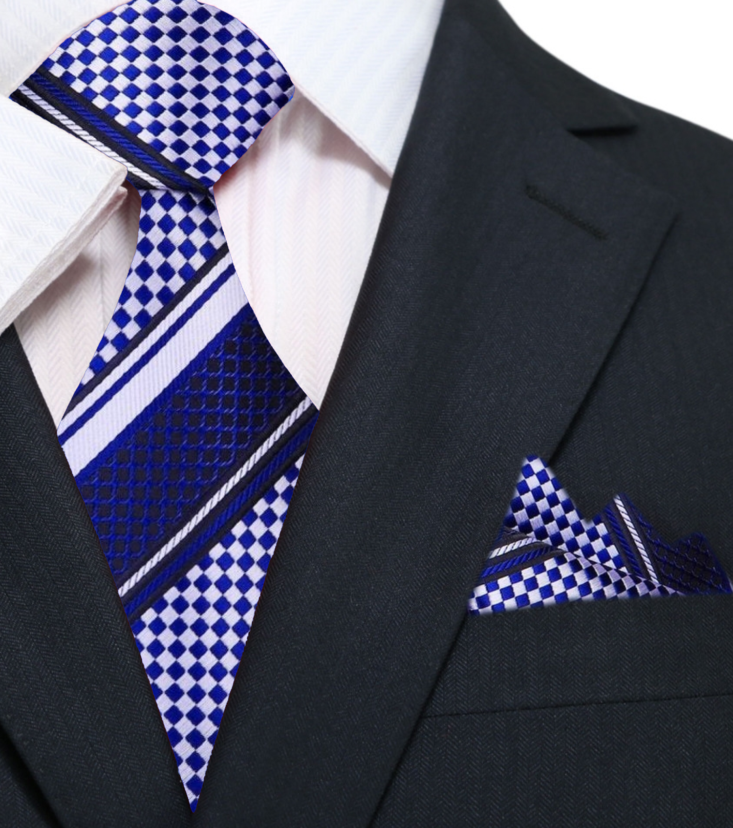 Blue Check tie and Pocket Square