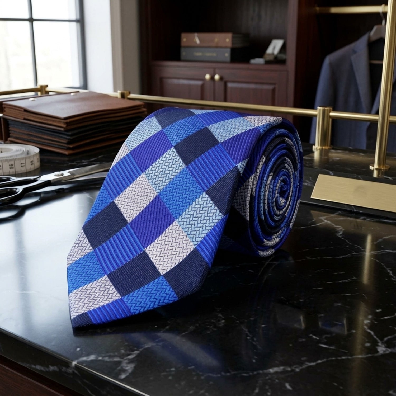 multi blues blocks necktie 2