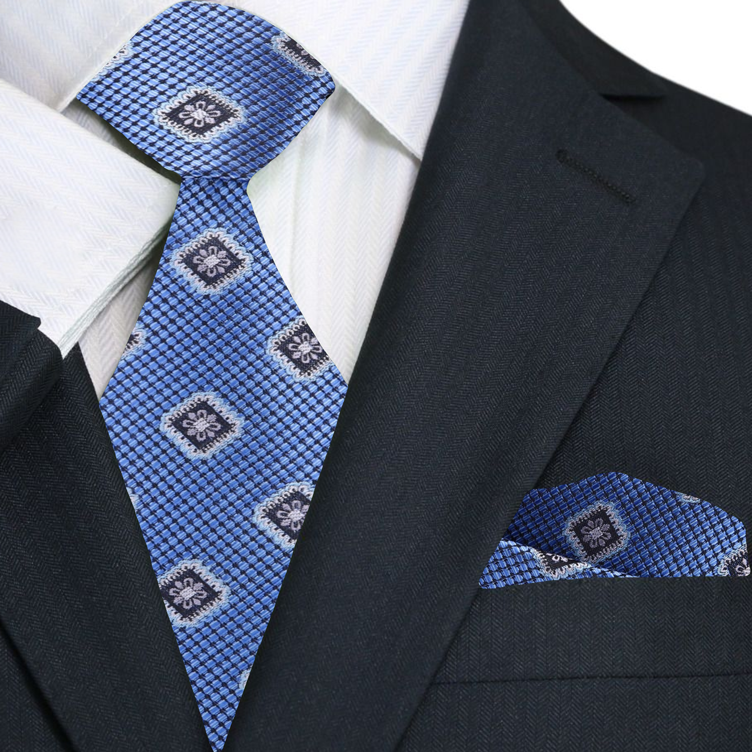 Premium Blue Medallion Tie and Square