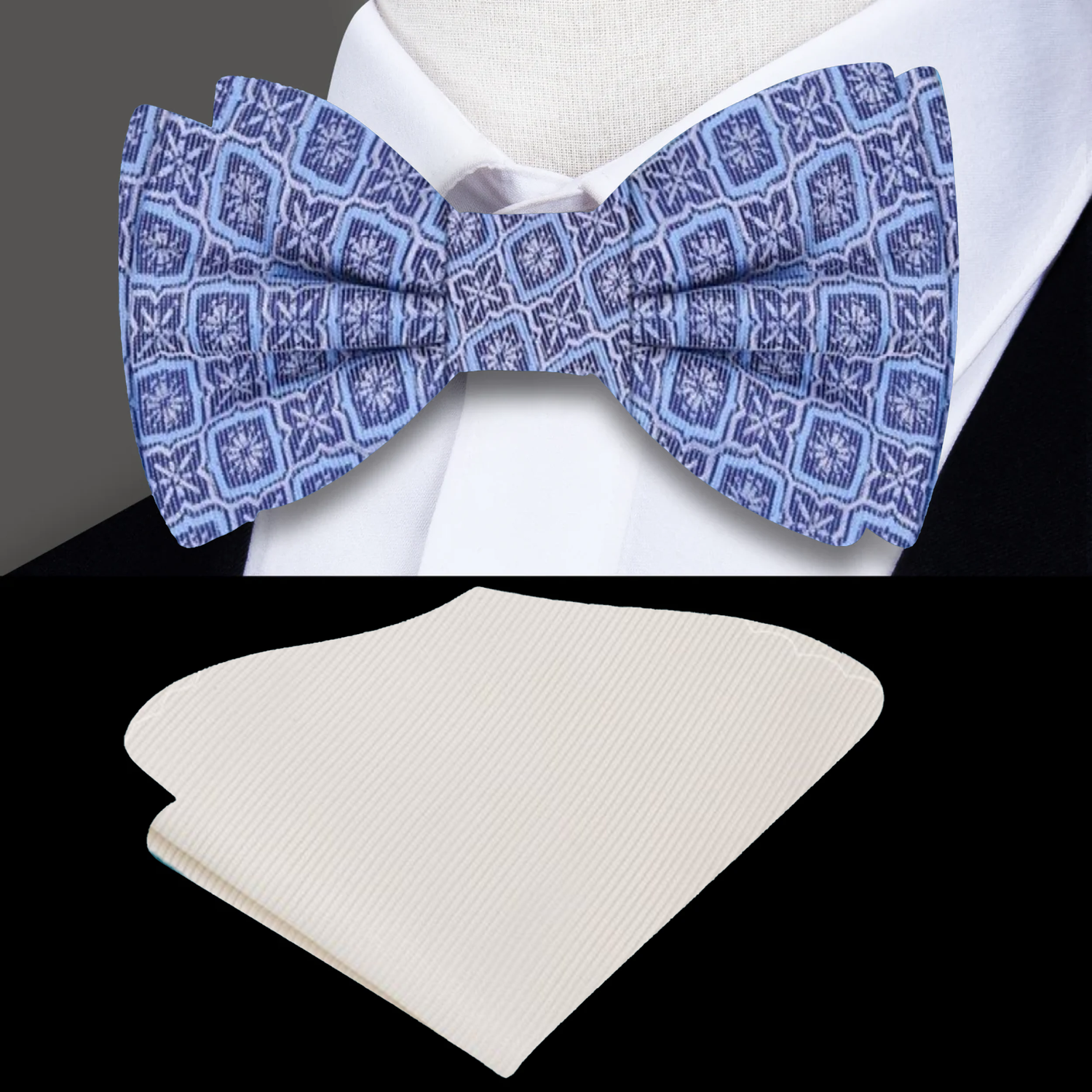 Main View: Blue Geometric Bow Tie and Square||Blue