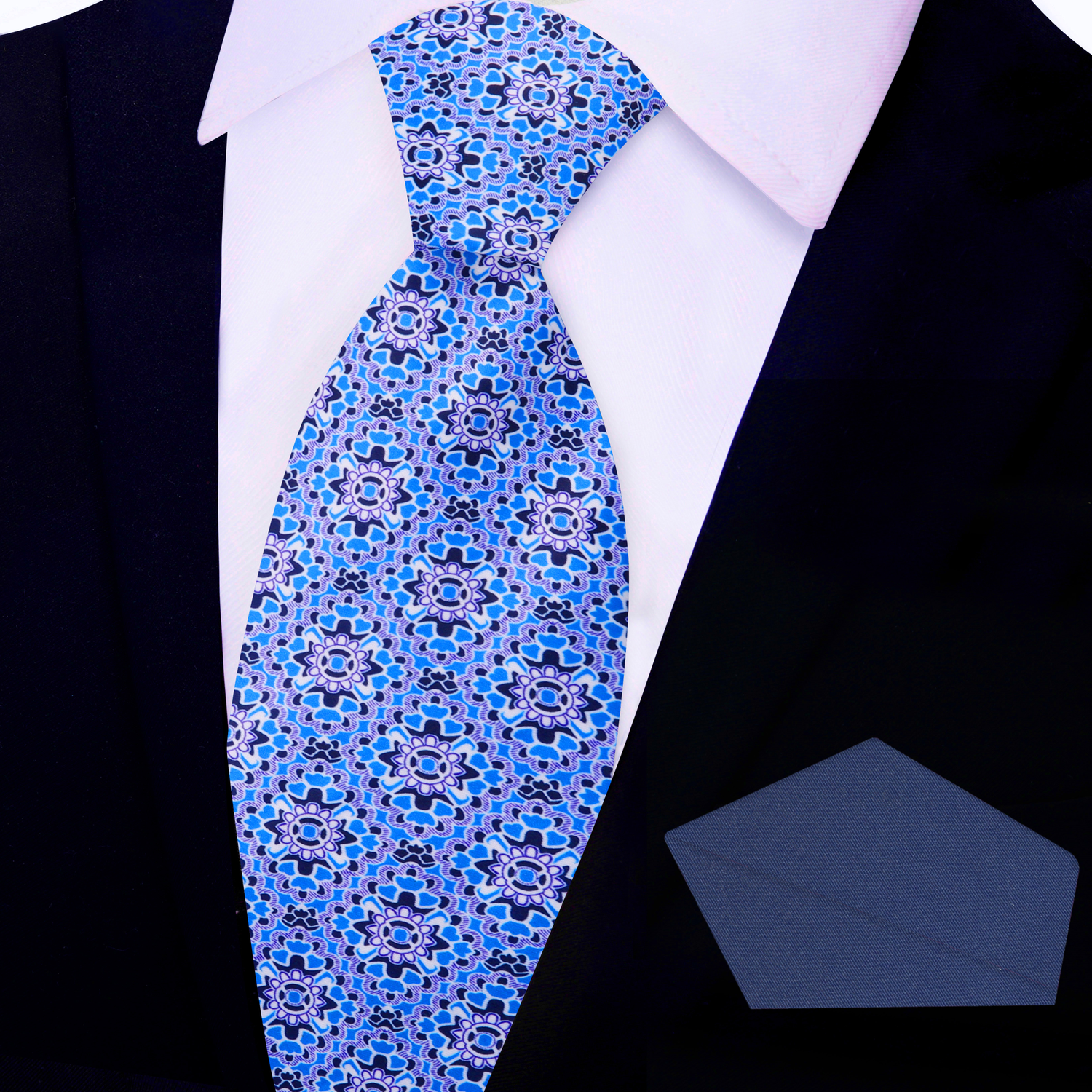View 2: Blue Mosaic Necktie and Blue Square