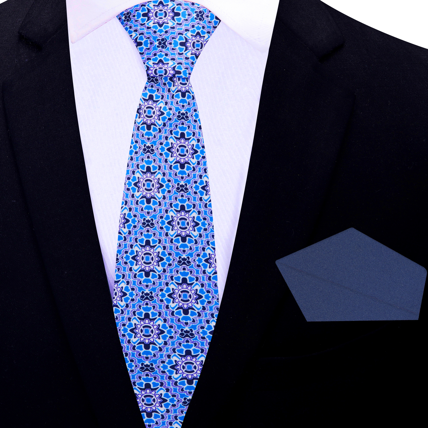 Thin : Blue Mosaic Necktie and Blue Square