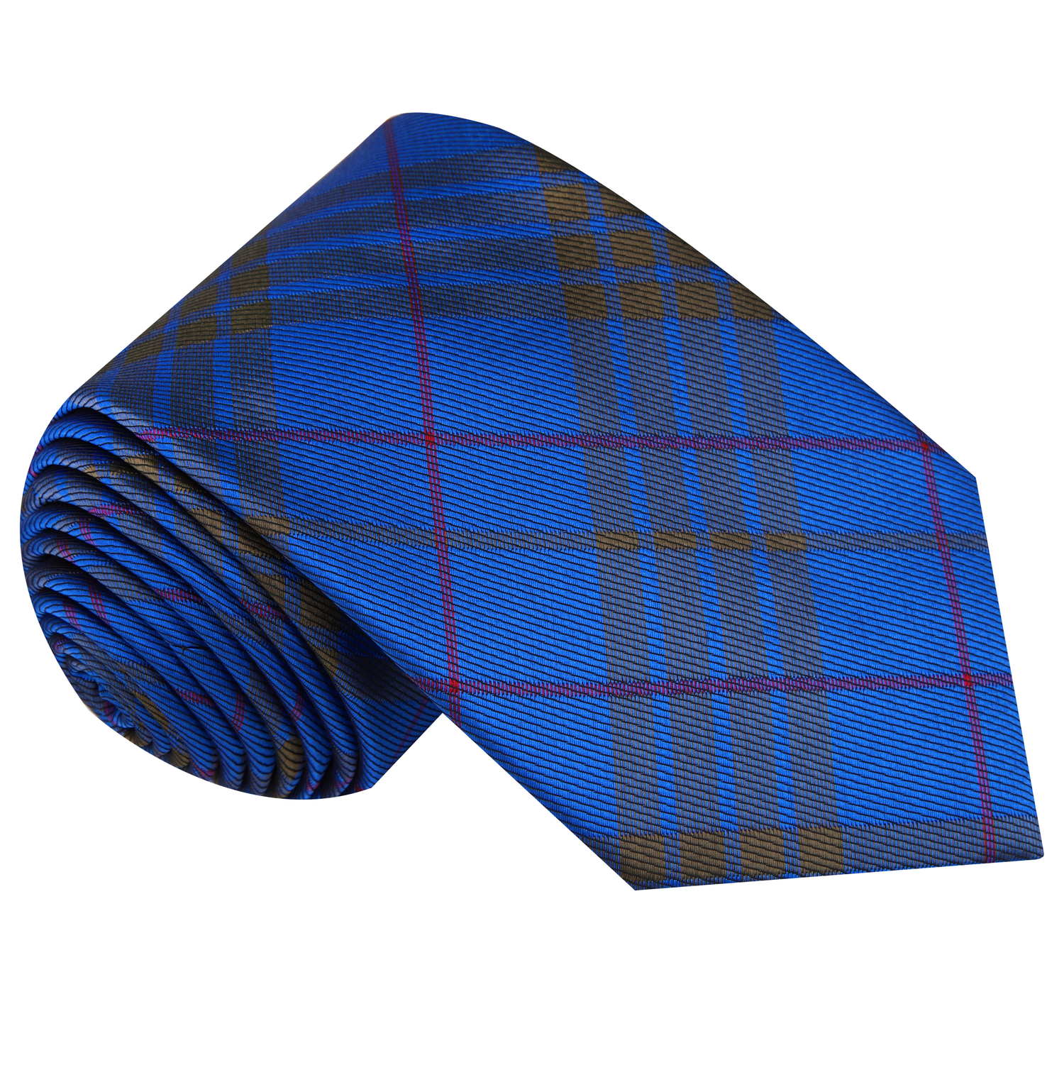Single View: Blue, Olive Brown Plaid Necktie