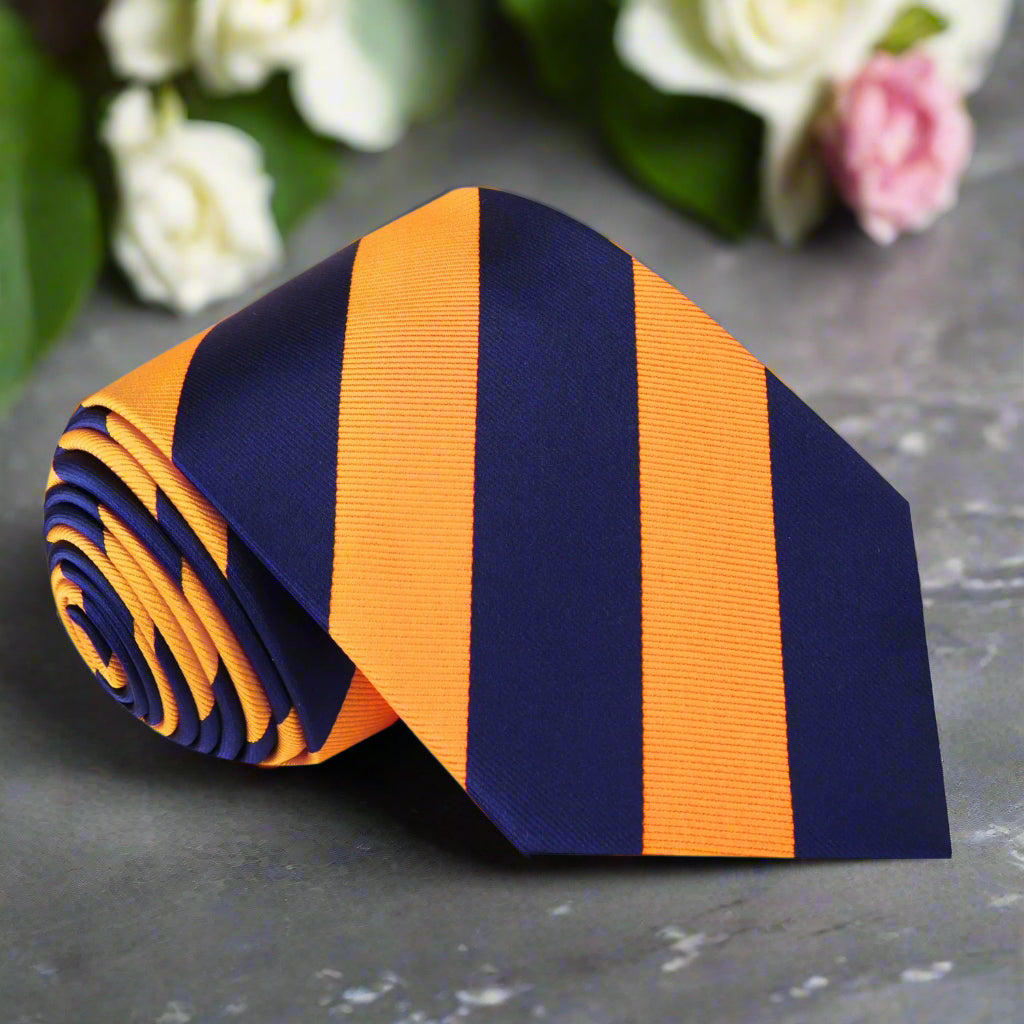 Blue, Orange Block Stripe Necktie