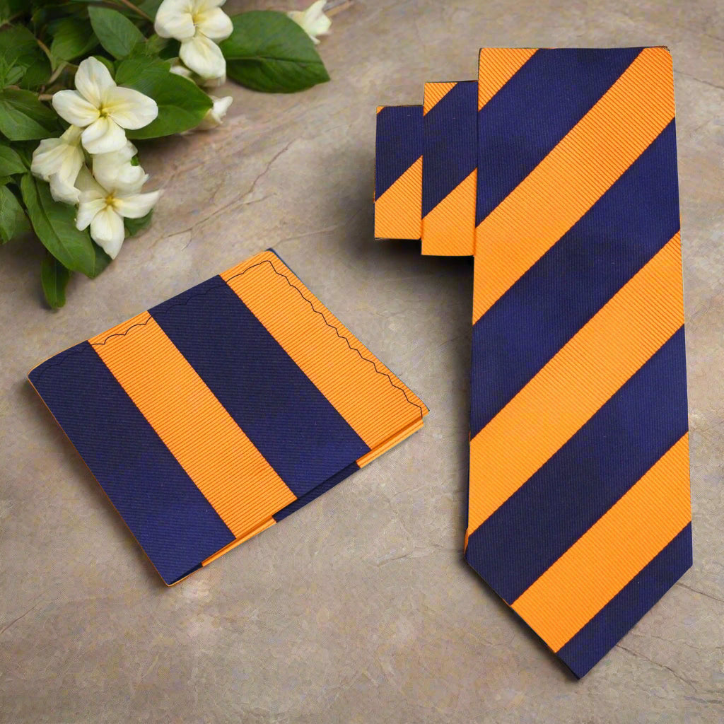 Alt Blue Orange Arizona Stripe Tie and Pocket Square