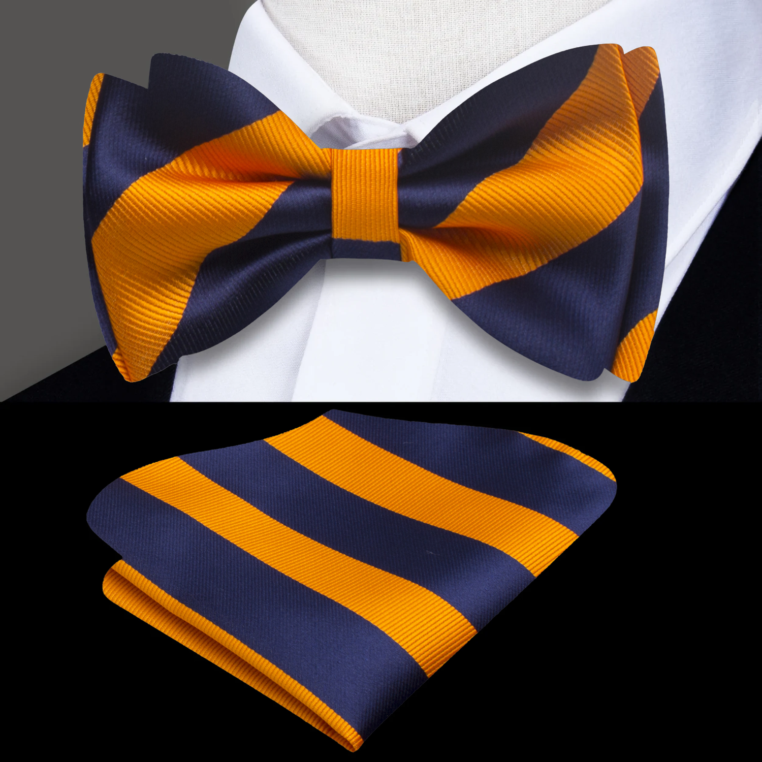 Blue/Orange Stripe Bow Tie and Square