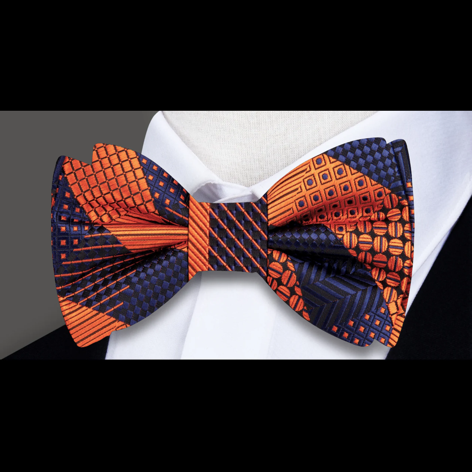 Orange Blue Geometric Bow Tie