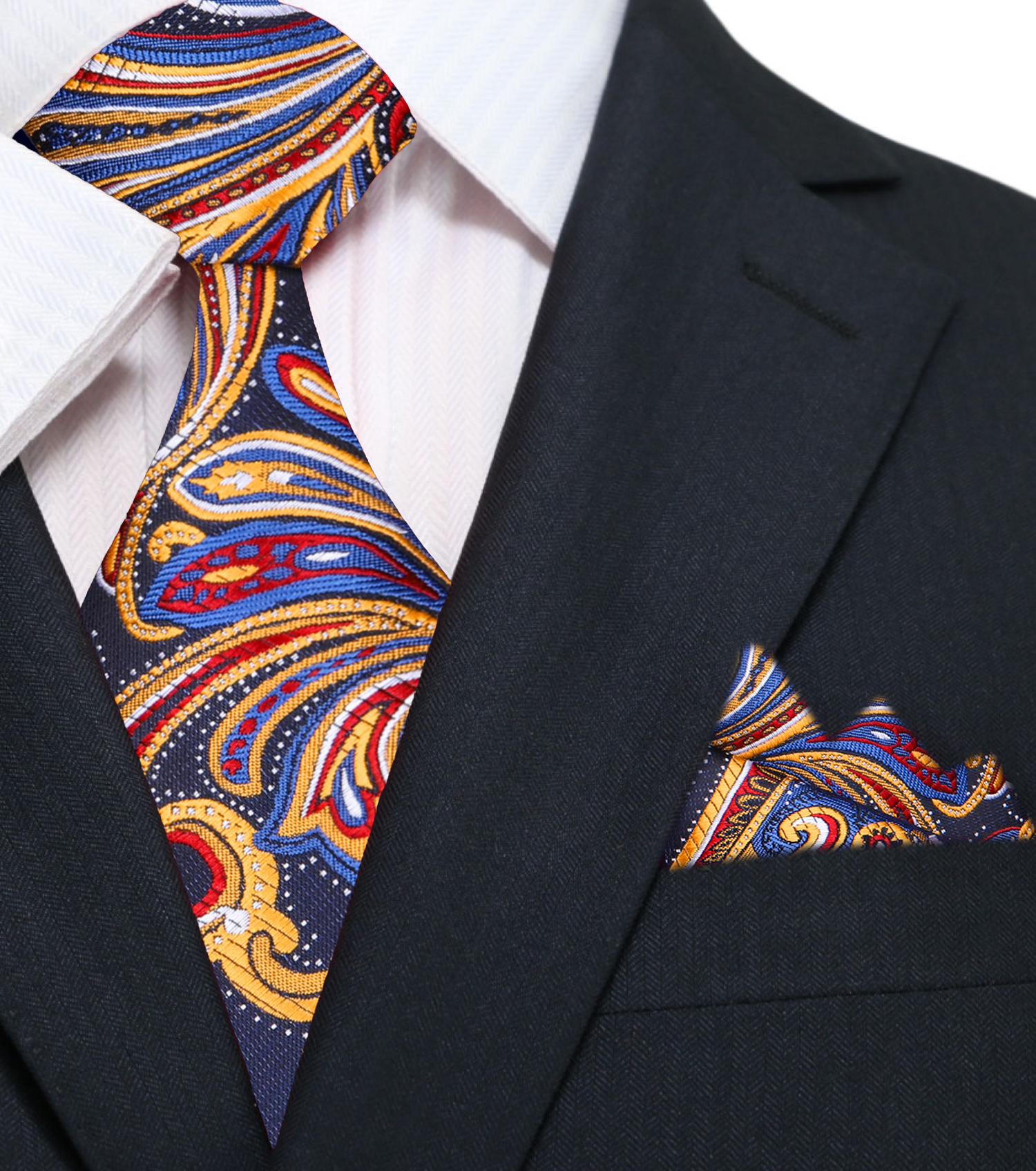 Main View Blue, Red, Orange Paisley Tie and Square