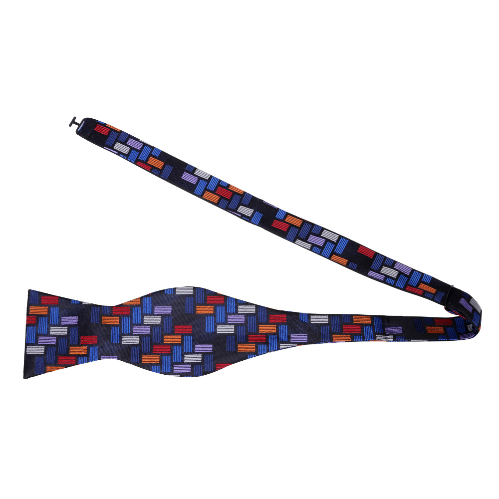 Black Orange Red Blue Geometric Jigsaw Bow Tie Self Tie