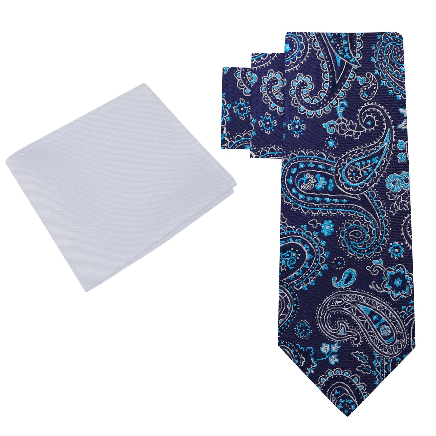Alt View: Shades of Blue Paisley Necktie and Light Grey Square