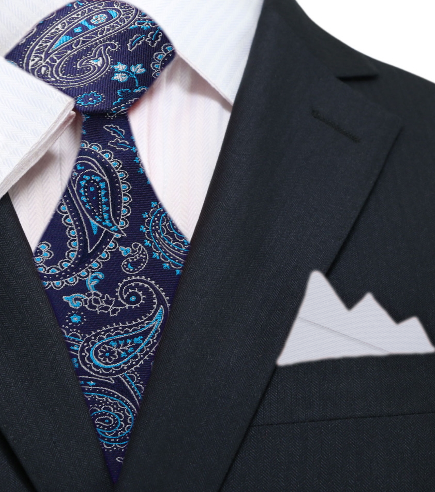 Shades of Blue Paisley Necktie and Light Grey Square