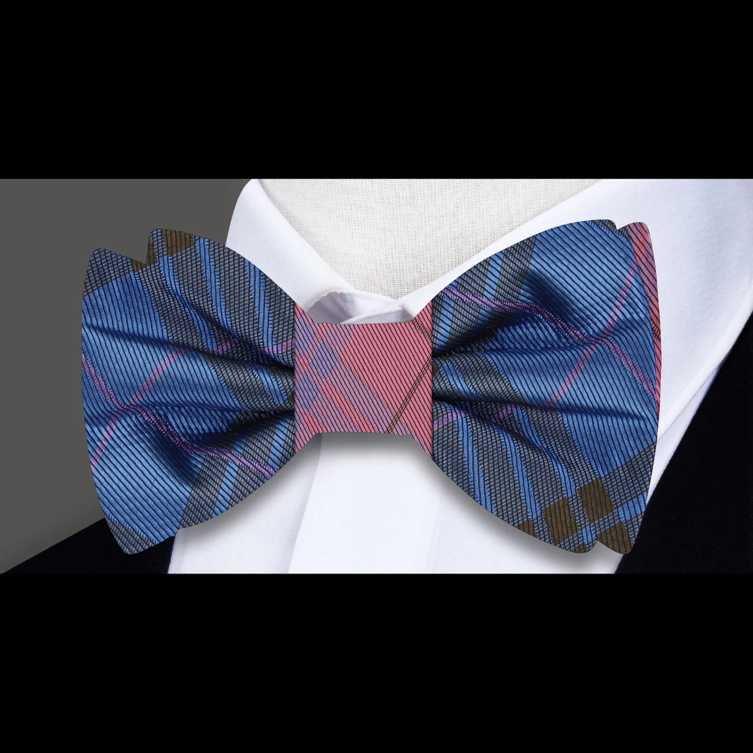 Blue, Pink Plaid Bow Tie