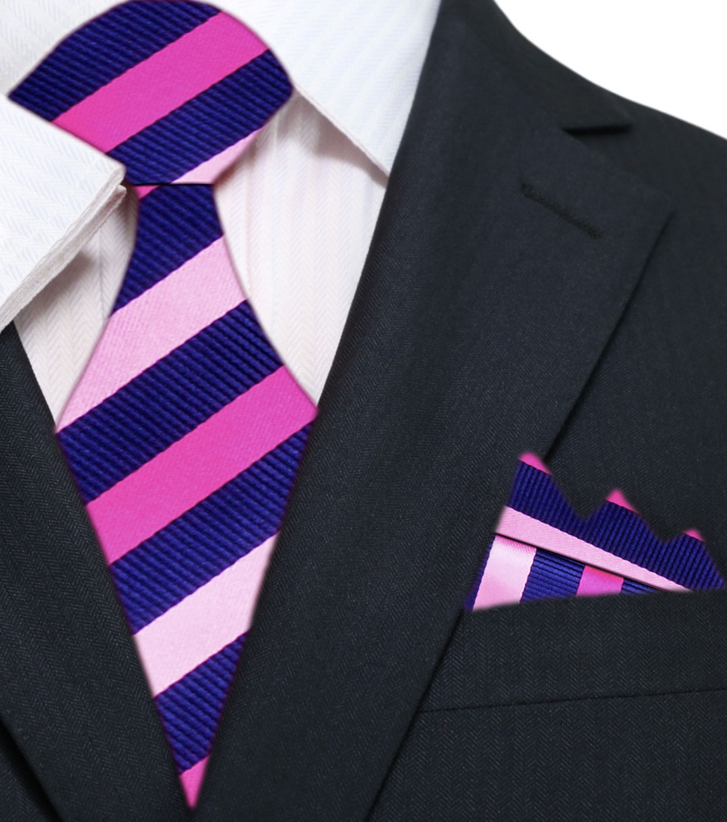 Main: Blue with Shades of Pink Stripe Necktie and Matching Square