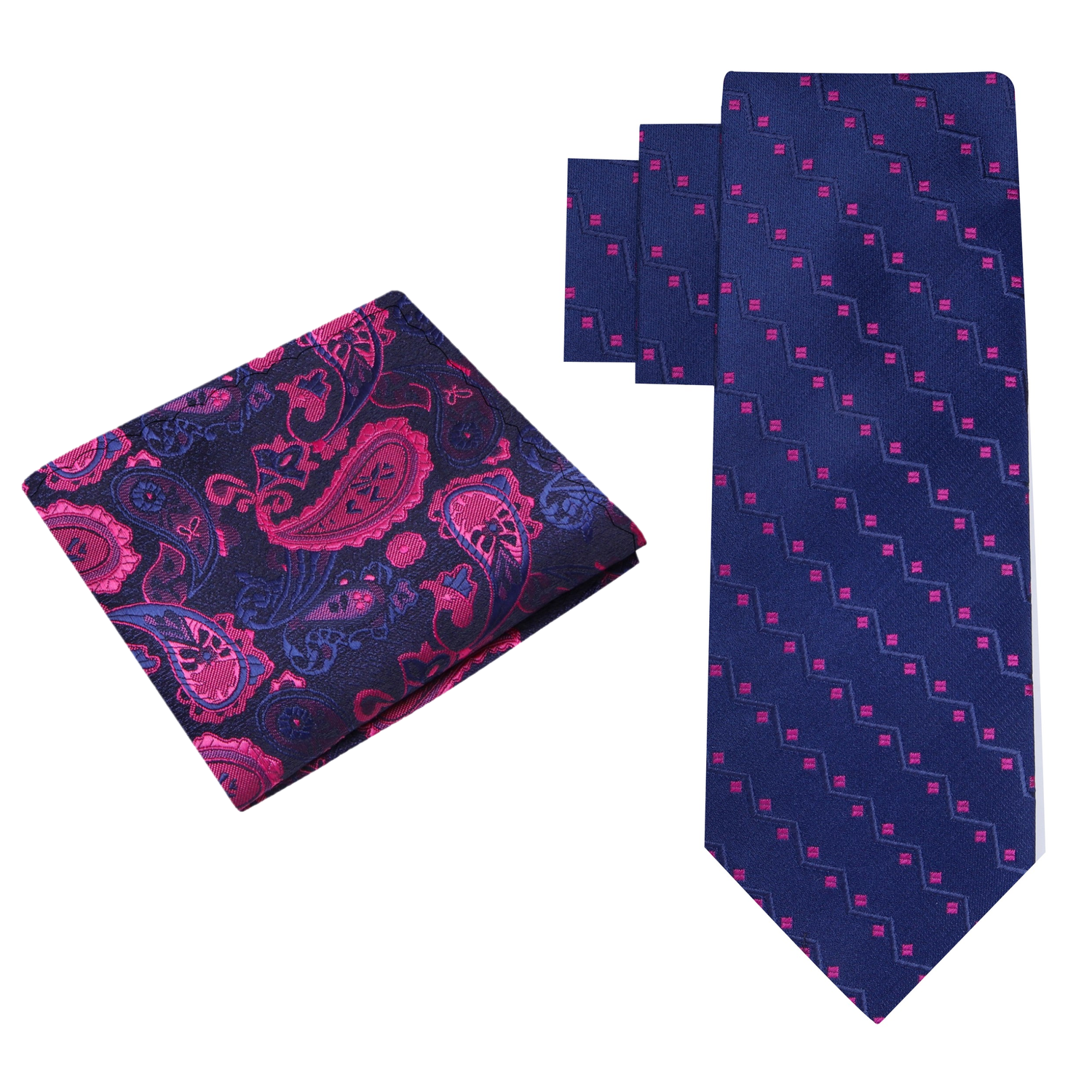 Alt Blue and Pink Dots and lines Necktie and Accenting Blue Pink Paisley Square