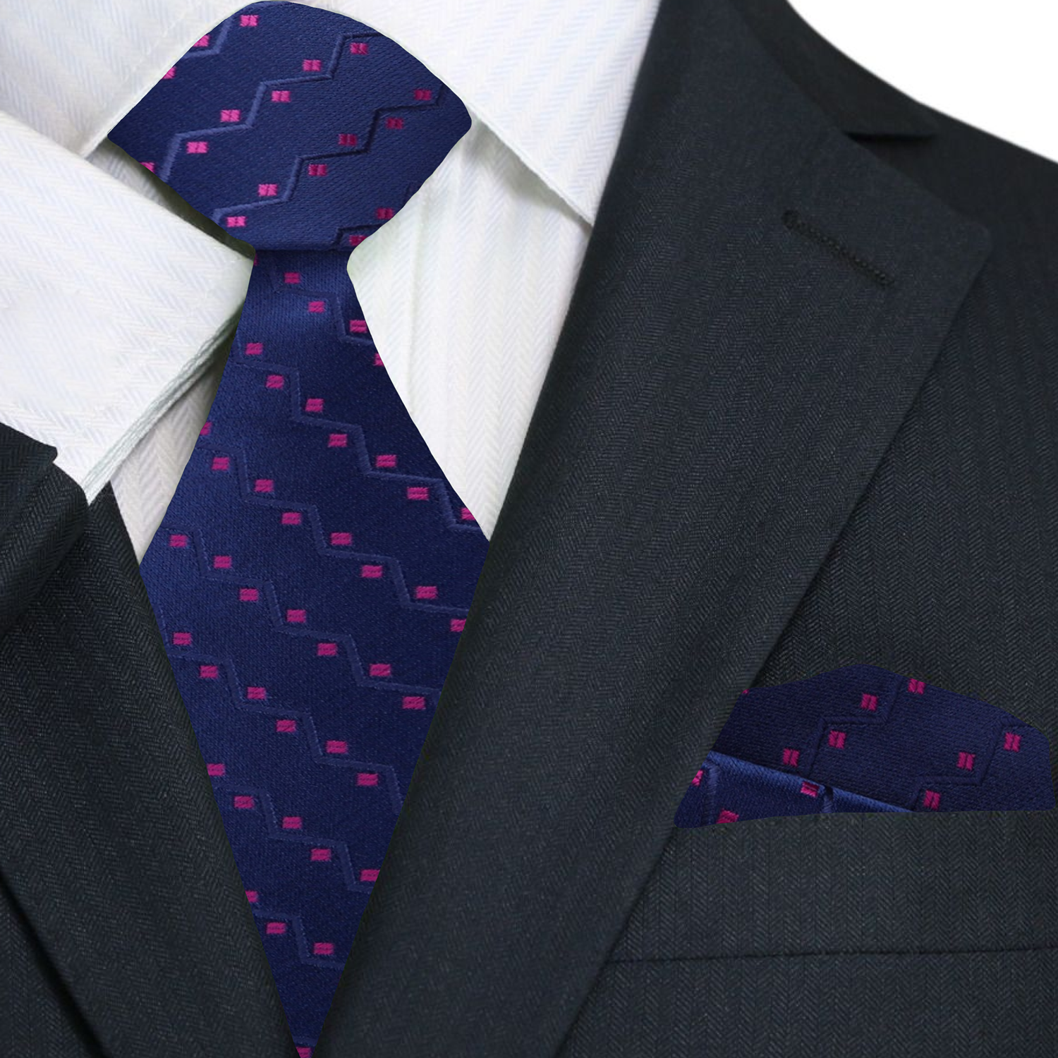 Blue and Pink Dots and lines Necktie and Square