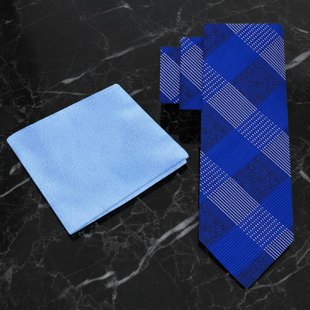 Blue Plaid tie and light blue square