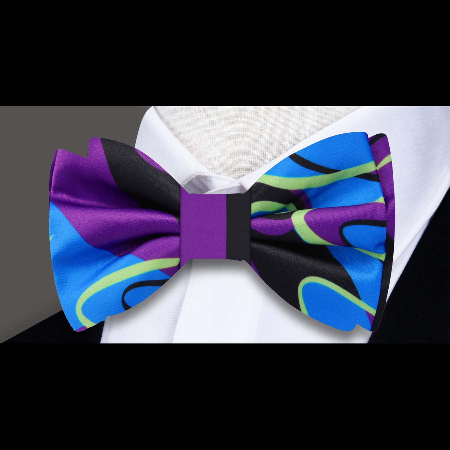 Purple, Blue, Black Abstract Bow Tie  