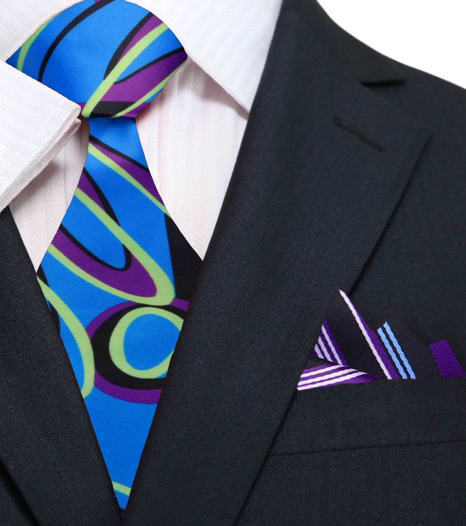 Blue Green Purple Abstract necktie and Square