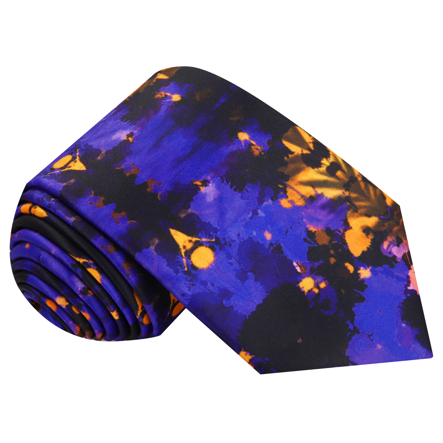 Black, Purple-Blue, Orange Abstract Ink Blot Necktie  