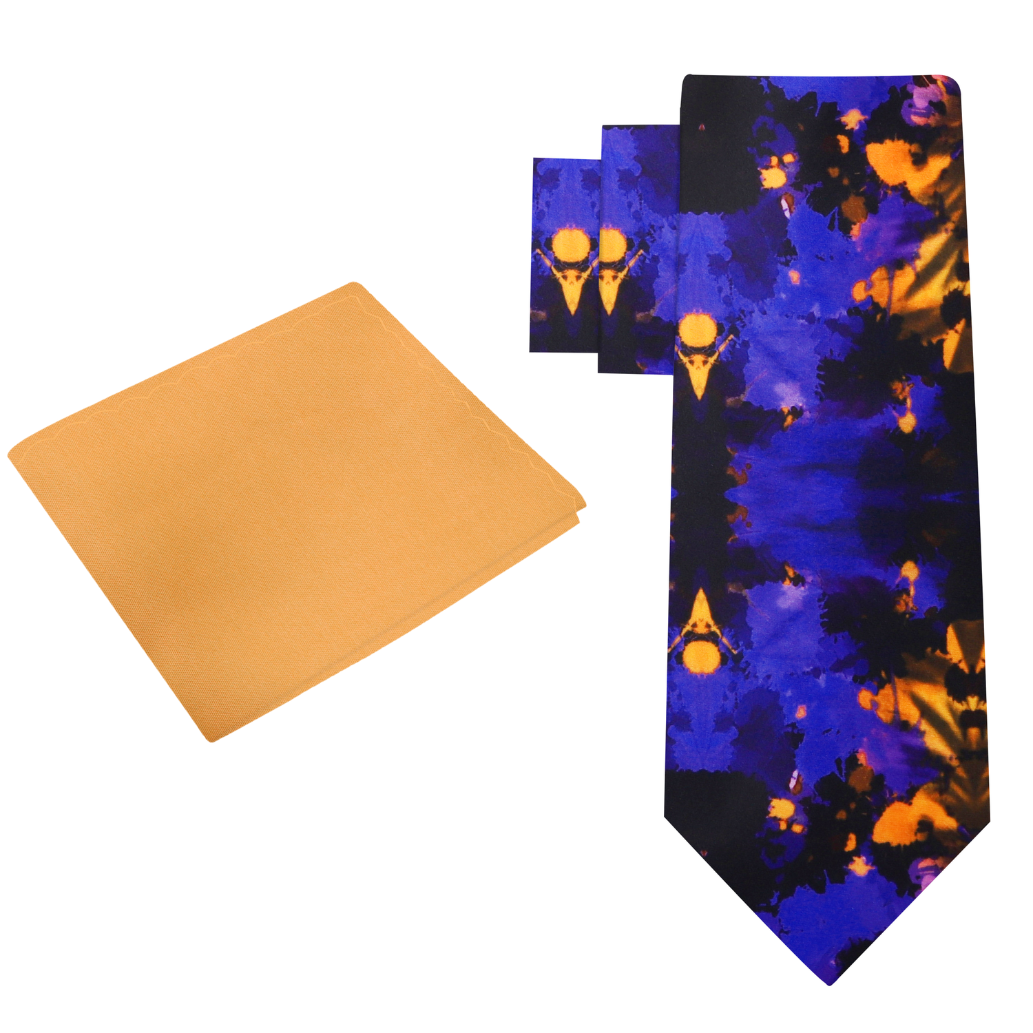 Alt View: Black, Purple-Blue, Orange Abstract Ink Blot Necktie and Orange Square