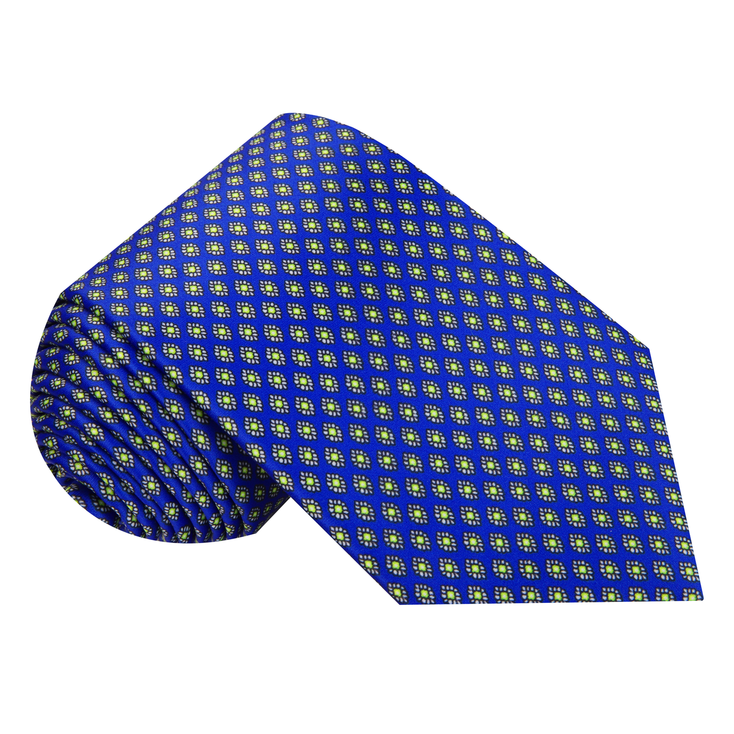 Single Tie: Blue, Lime Small Medallions Necktie
