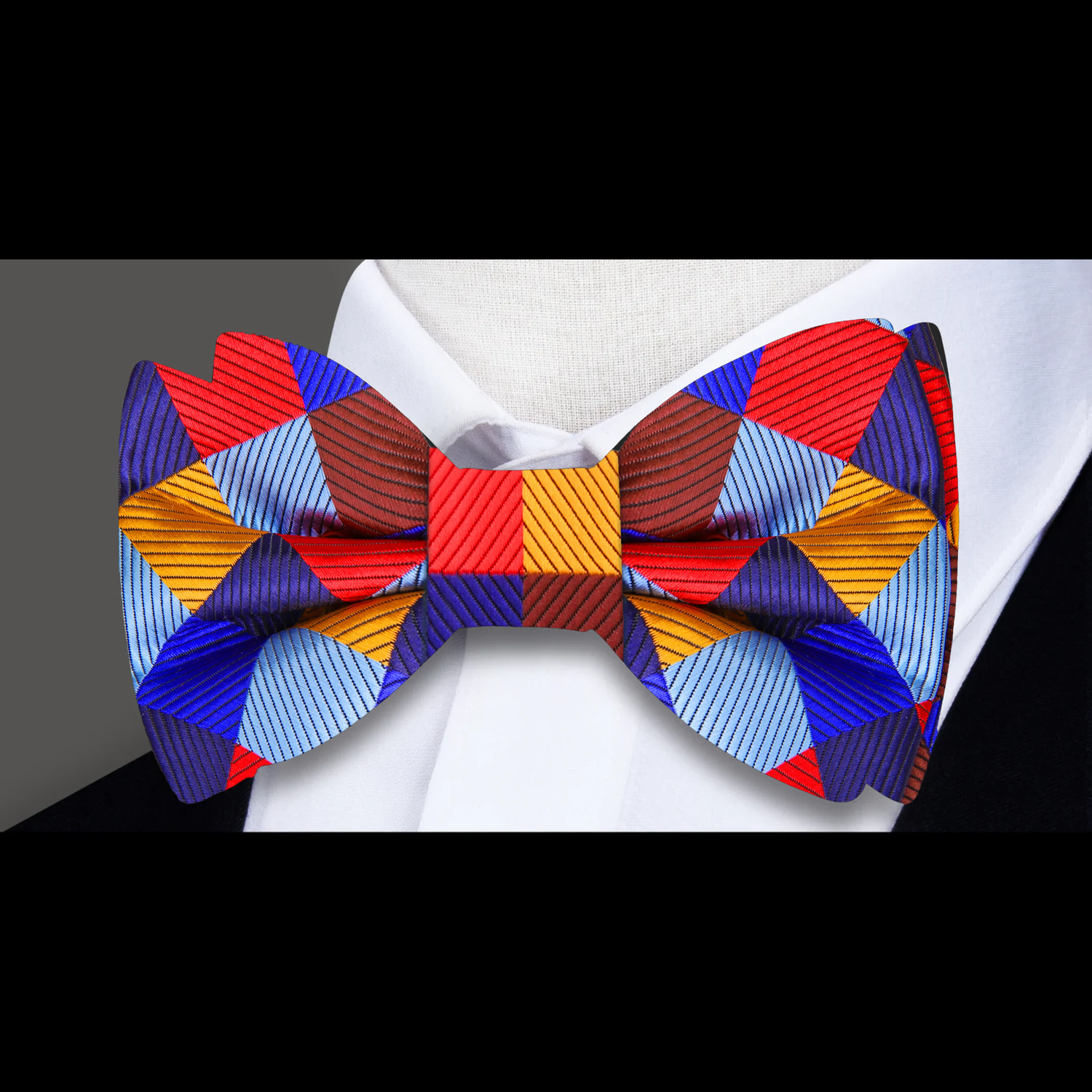 Red, Brown, Blue, Orange Geometric Bow Tie  