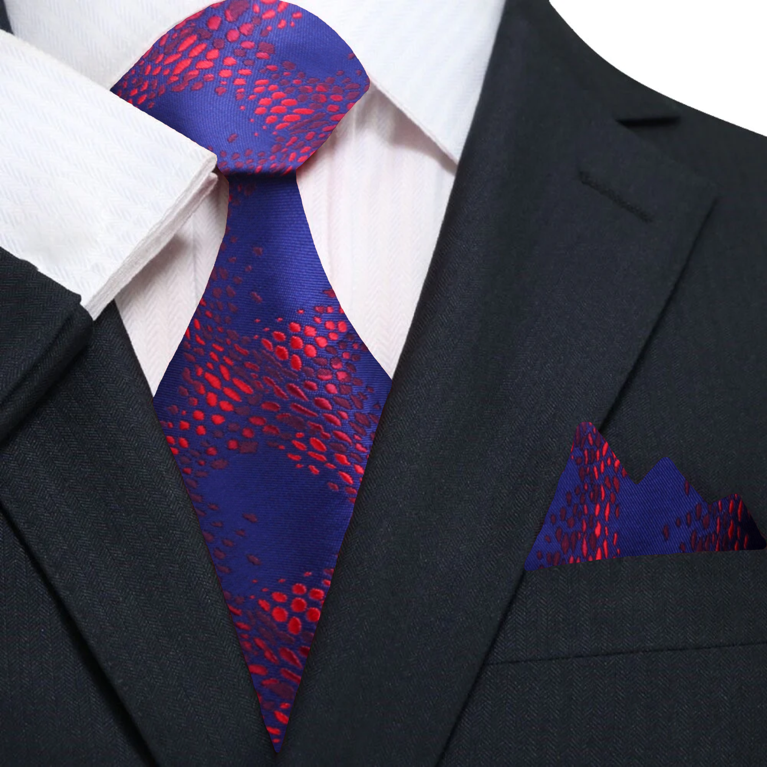 Main Red and Blue Abstract Cubes Tie and Pocket Square