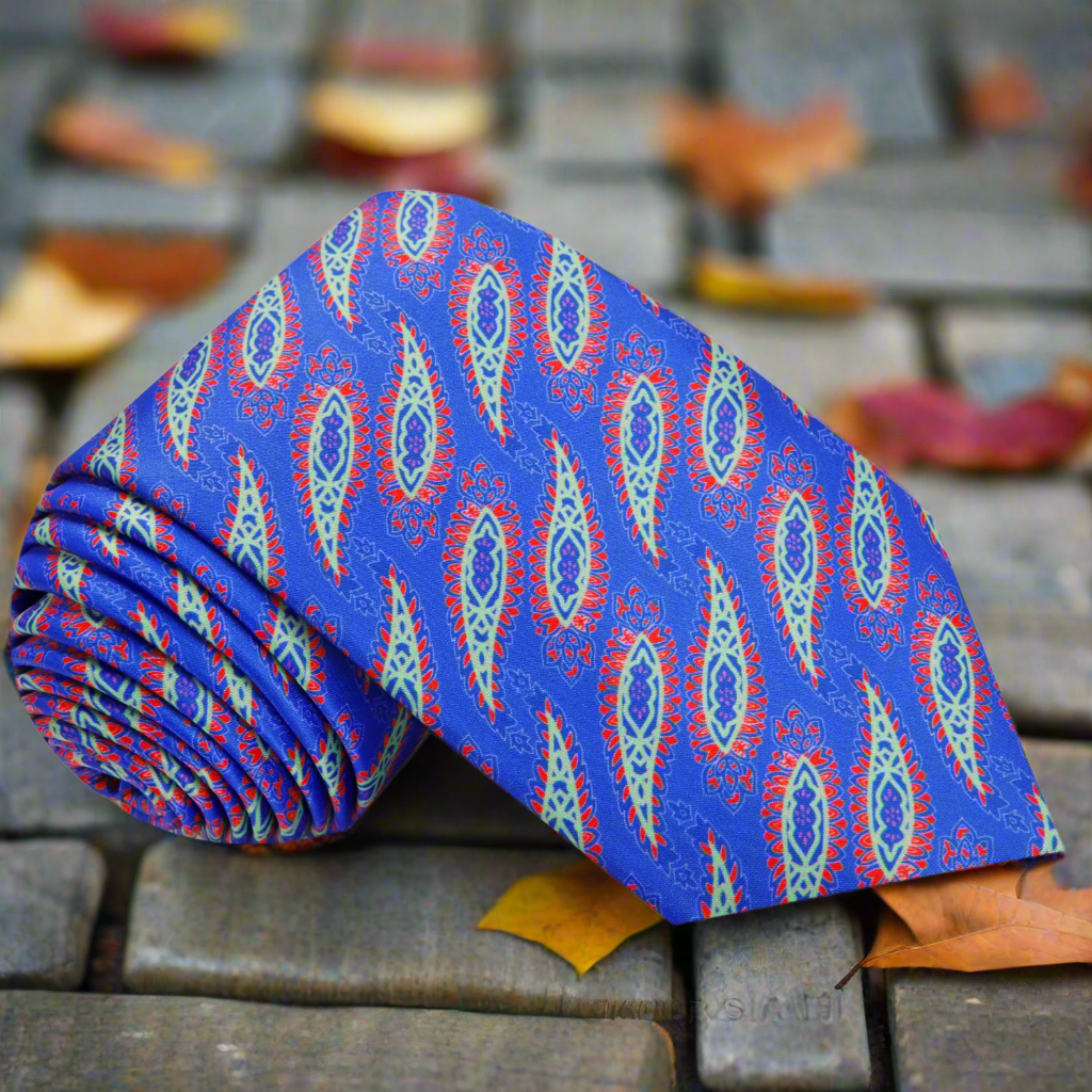 Blue Red Green Purple Jalapeño Paisley Necktie  