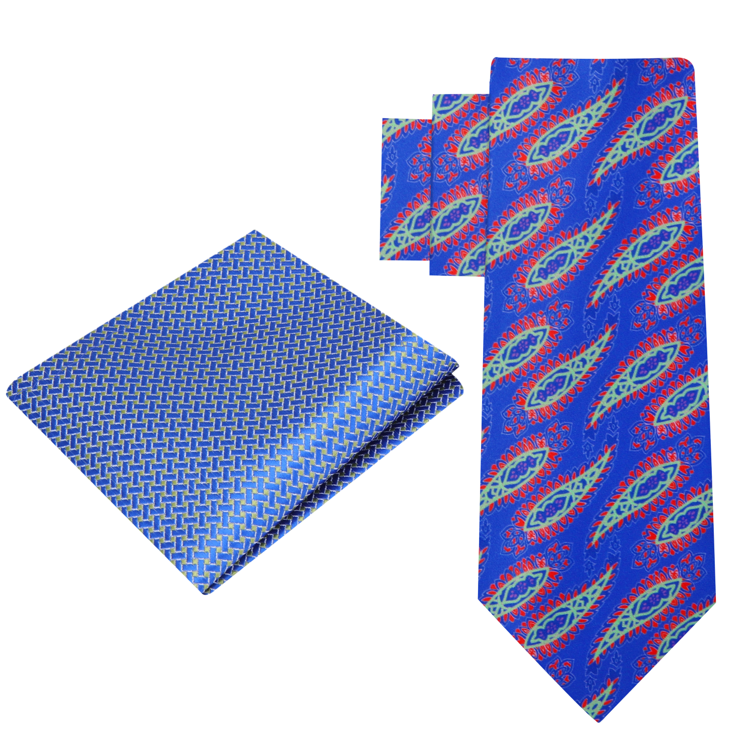 Alt View: Blue Red Green Purple Jalapeño Paisley Necktie and Square