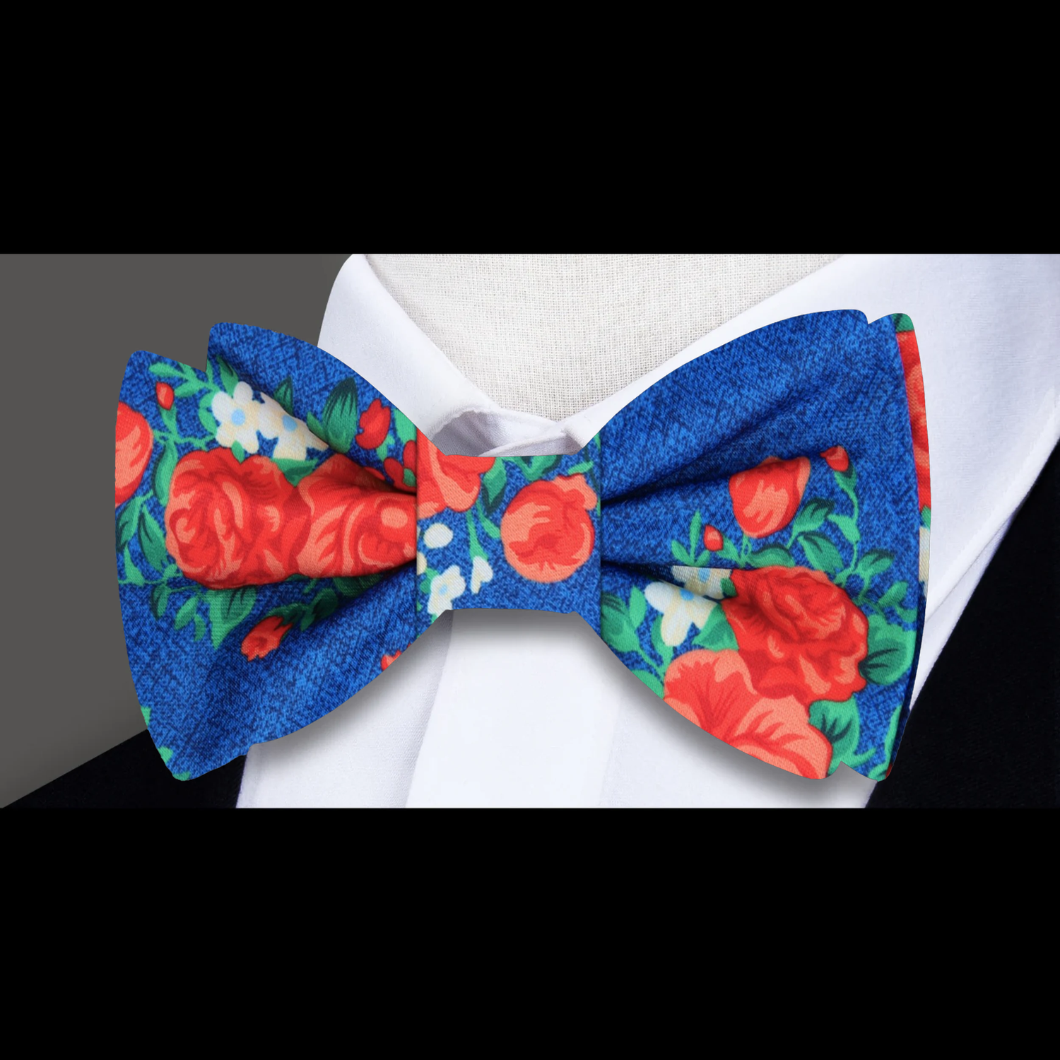 Rich Blue, Red, Green Rose Bunches Bow Tie  
