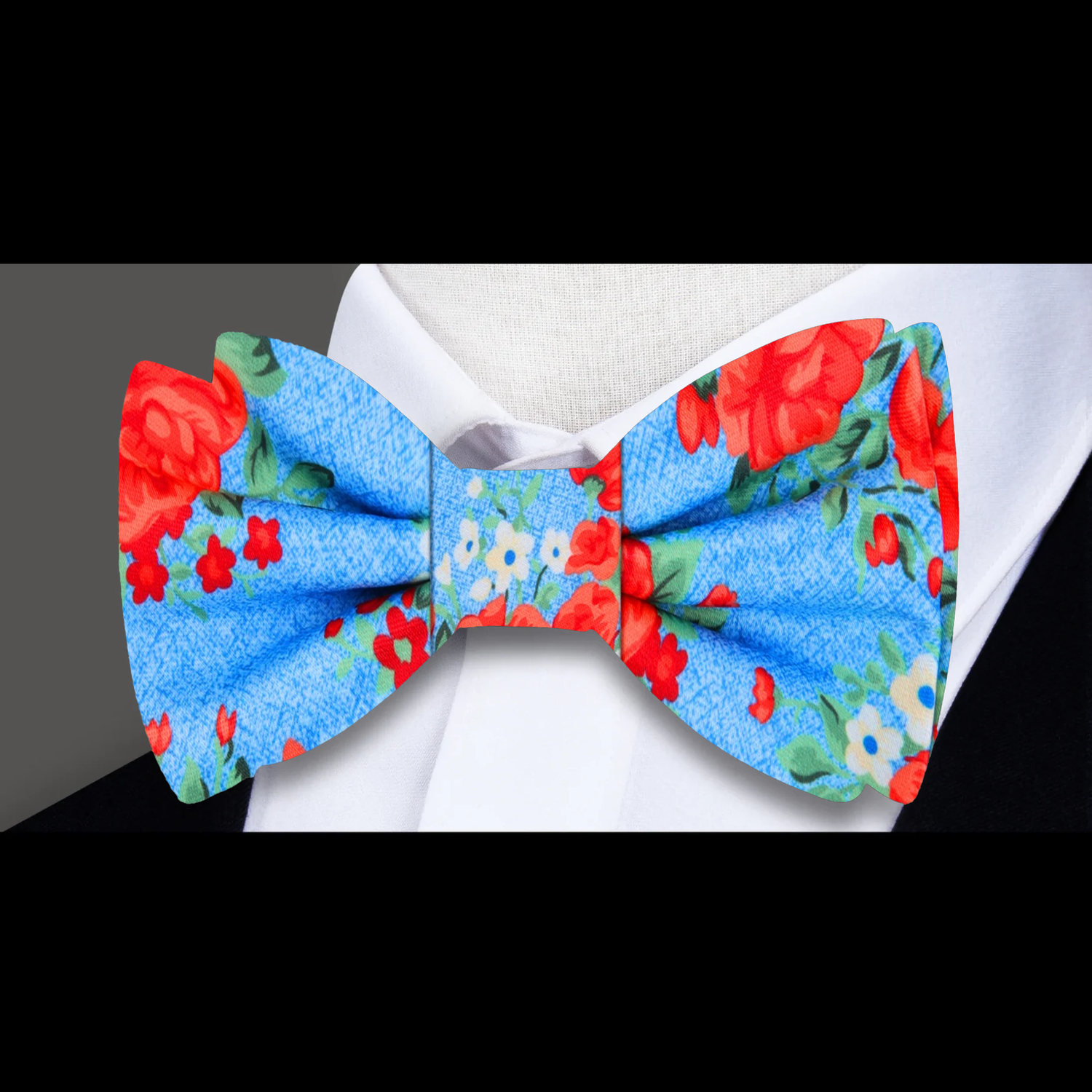 Light Blue, Red, Green Rose Bunches Bow Tie 