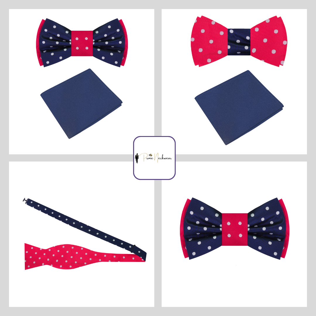 A Collage of Red, Blue Dots Bow Tie